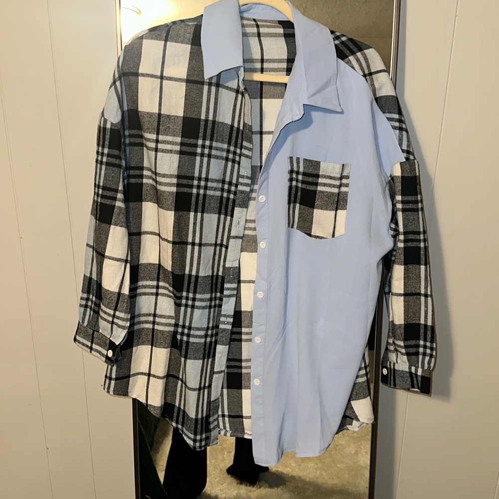 SHEIN Color blocking plaid button up